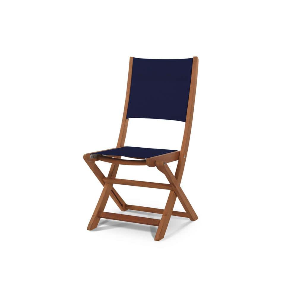 Lucas Folding Teak Outdoor Dining Chair with Blue Textilene Fabric