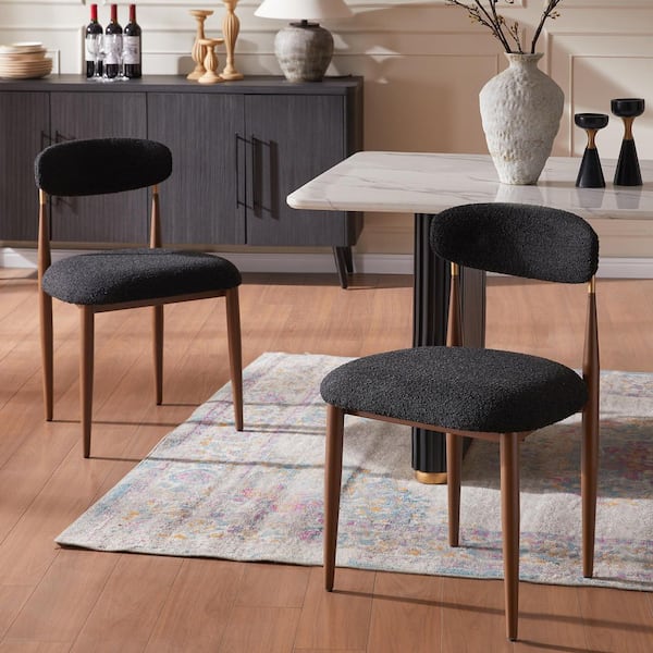 Modern Black Boucle Upholstered Dining Chair (Set of 2), Metal Frame Accent Armless Chair for Kitchen Restaurant