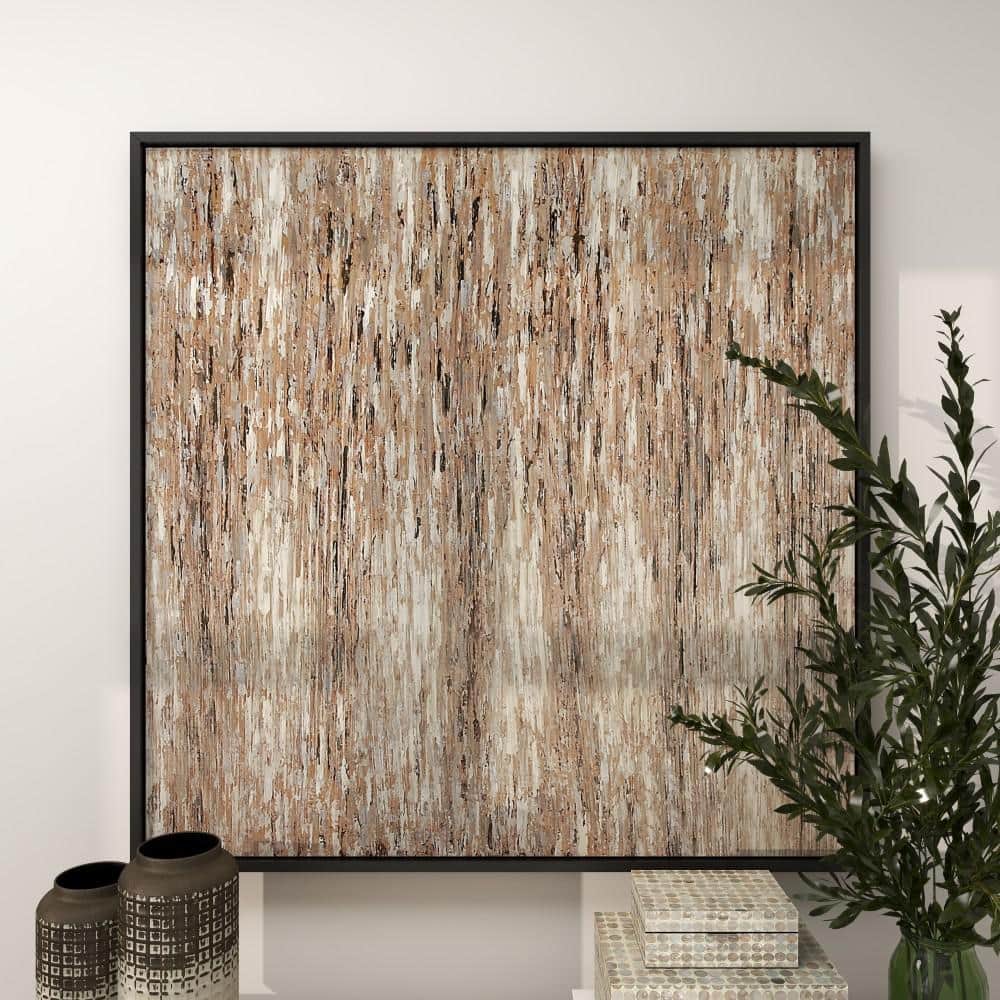 47" x 47" White and Beige Abstract Canvas Art with Black Frame