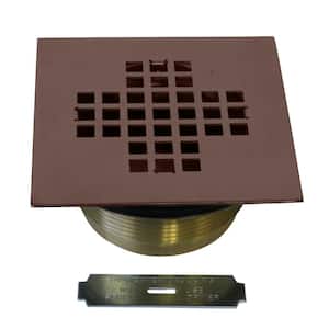 2 in. No-Caulk Brass Compression Shower Drain with 4-1/4 in. Square Grid Cover, Oil Rubbed Bronze