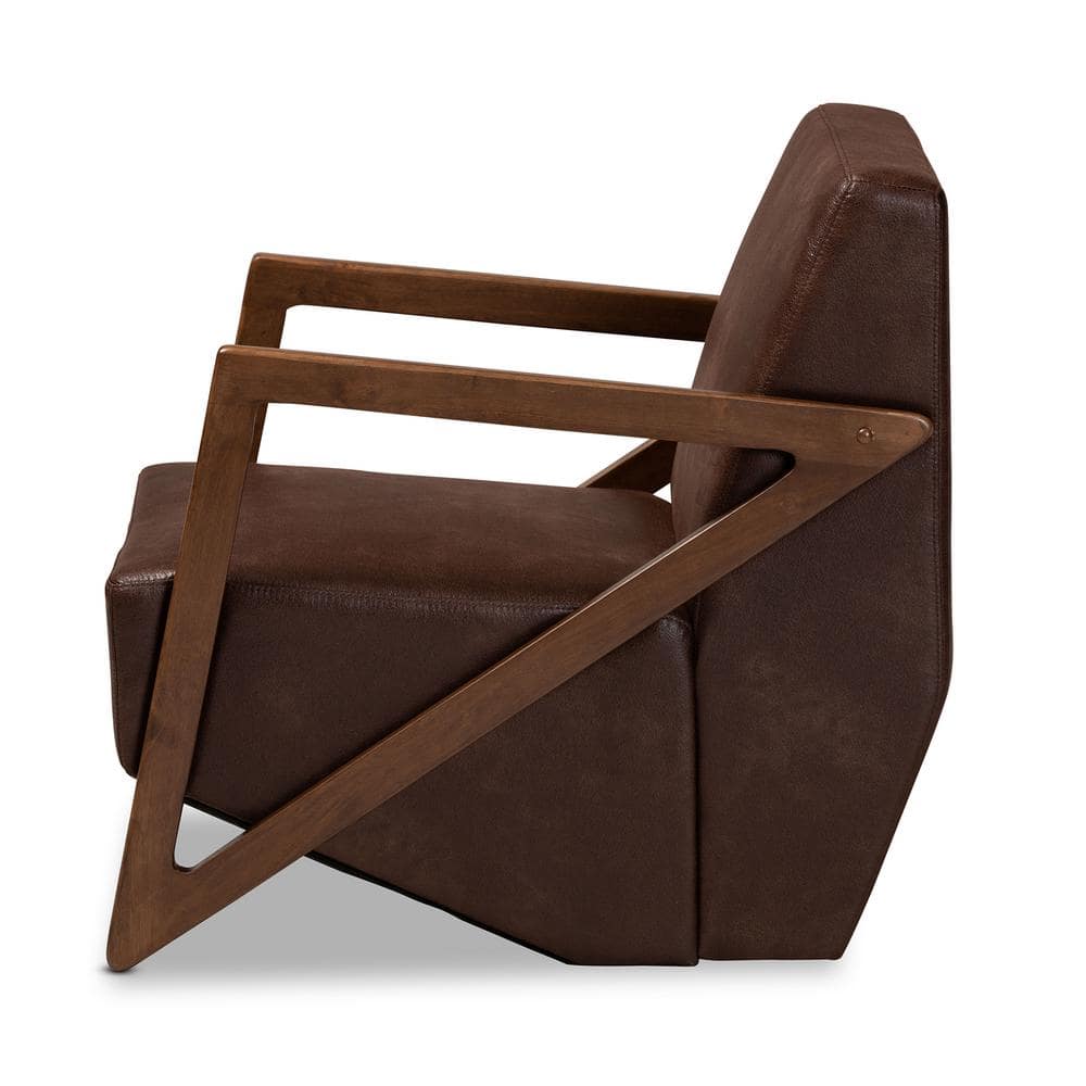 Christa Walnut Brown Faux Leather Mid-Century Accent Chair