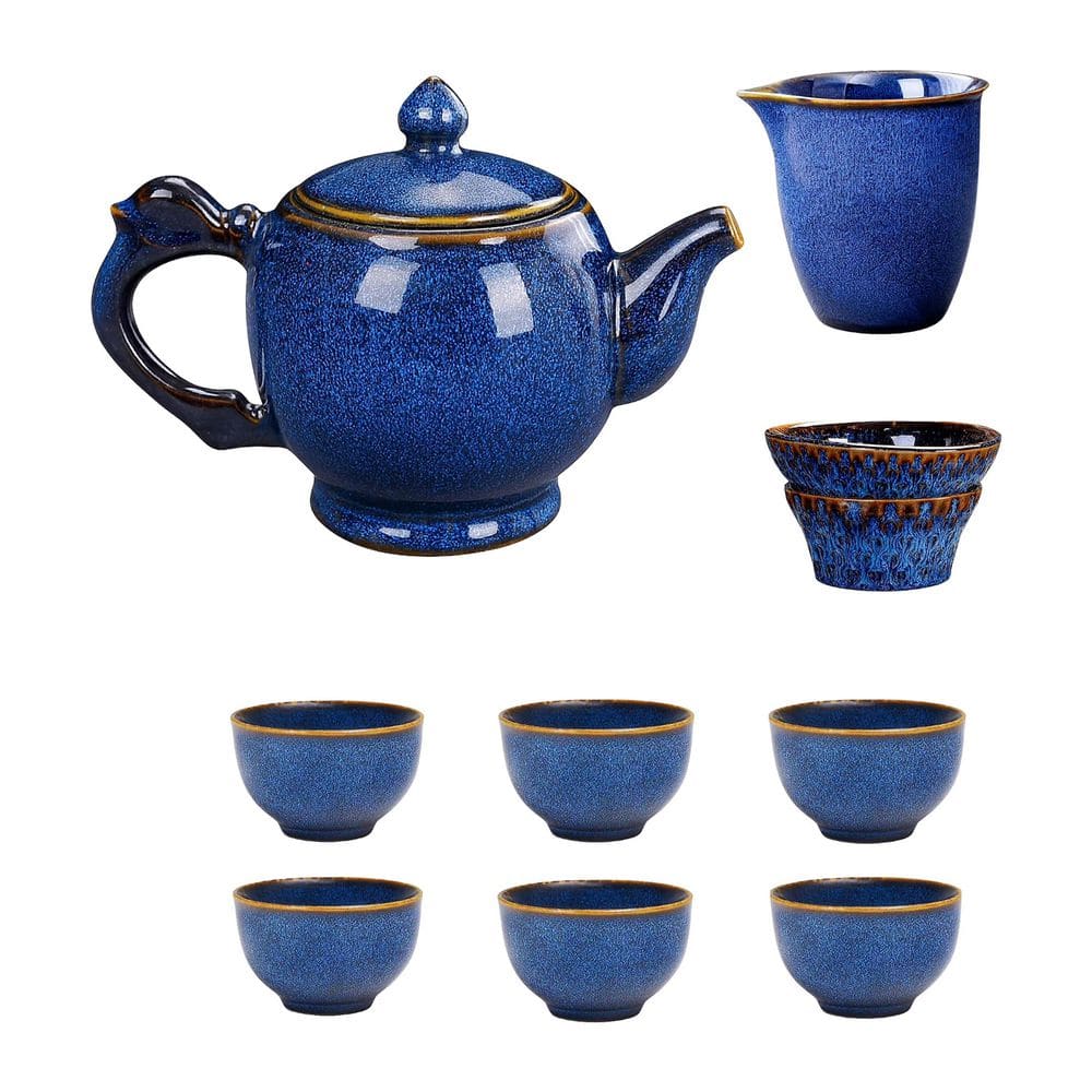 Porcelain Chinese Gongfu Tea Set 9-Piece Set Blue Glaze Gold Rim Ceramic Teapot Gift Box for Tea Lovers price history on PriceWatchPro