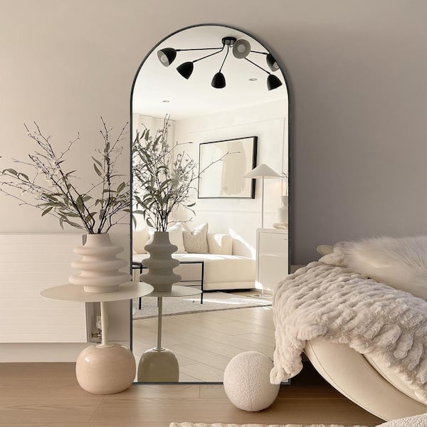 LuxHomez 24 in. W x 71 in. H Oversized Modern Arch Aluminium Full Length Black Wall Mounted/Standing Mirror Floor Mirror