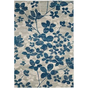 Evoke Gray/Light Blue 7 ft. x 9 ft. Floral Area Rug