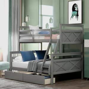 Gray Twin Over Full Wood Bunk Bed with 2-Storage Drawers
