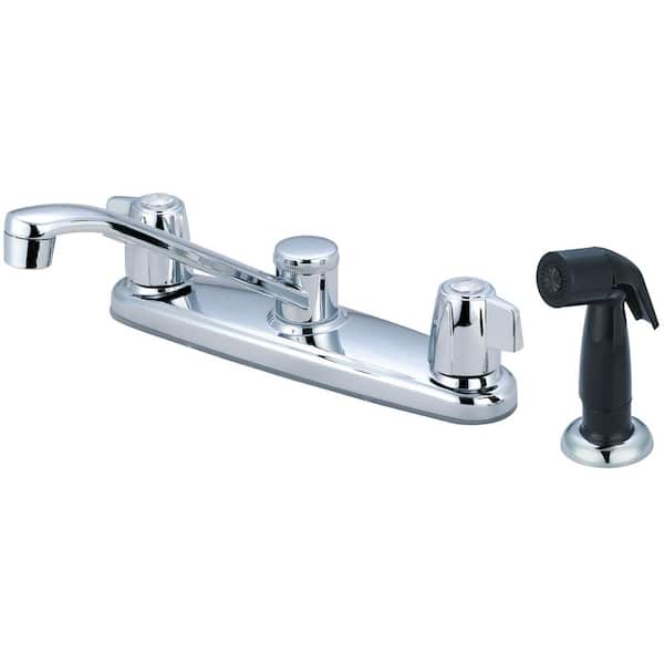 OLYMPIA Double-Handle Standard Kitchen Faucet with Side Spray in Polished Chrome