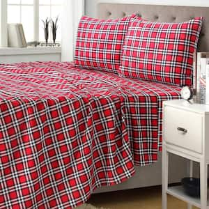 Cady plaid 4-Piece Red Microfiber Sheet Set King