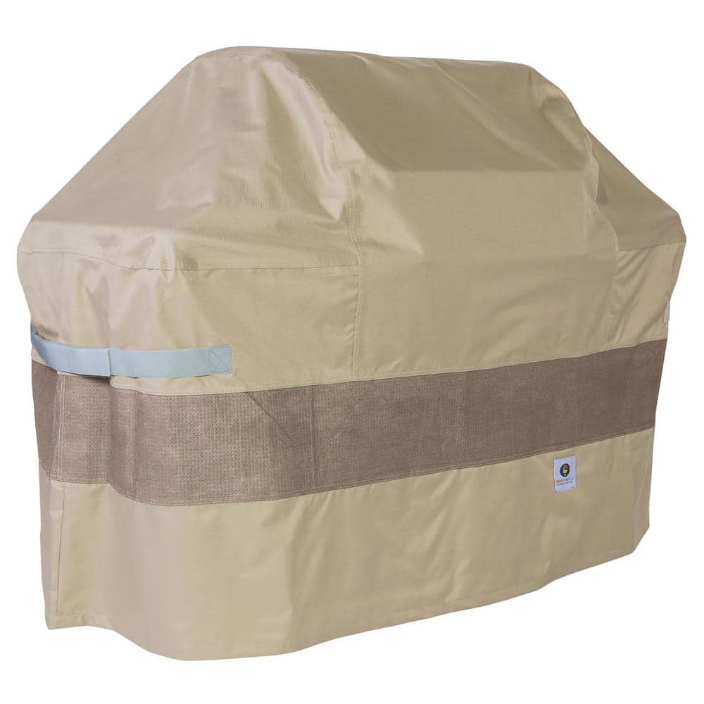 Tan Polyester BBQ Grill Cover with Hook and Loop Closure