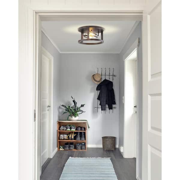 JONATHAN Y Atelier 12.75 in. 2 Light Brown Oil Rubbed Bronze Iron Rustic Industrial LED Flush Mount JYL7516A The Home Depot
