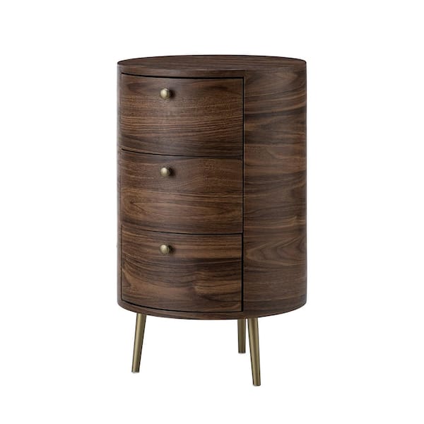JAYDEN CREATION Valentina 21 in. Tall Drum 4-Drawer Walnut End Table with Metal Legs