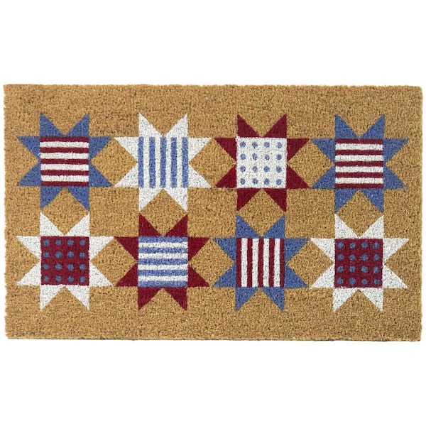 4th of July Patchwork Stars Red/Blue 18 in. x 30 in. Coir Indoor/Outdoor Door Mat