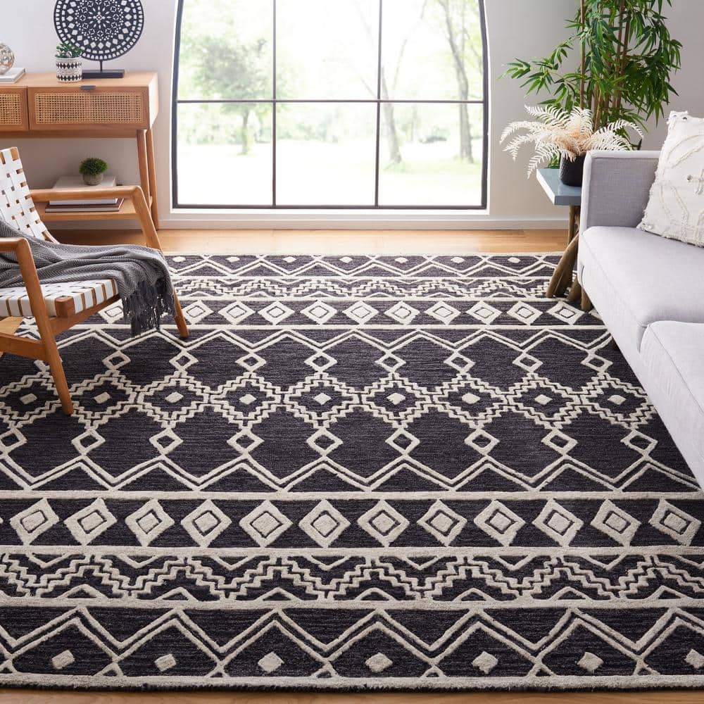 Ivory Abstract Hand-Tufted Wool 6' Square Area Rug