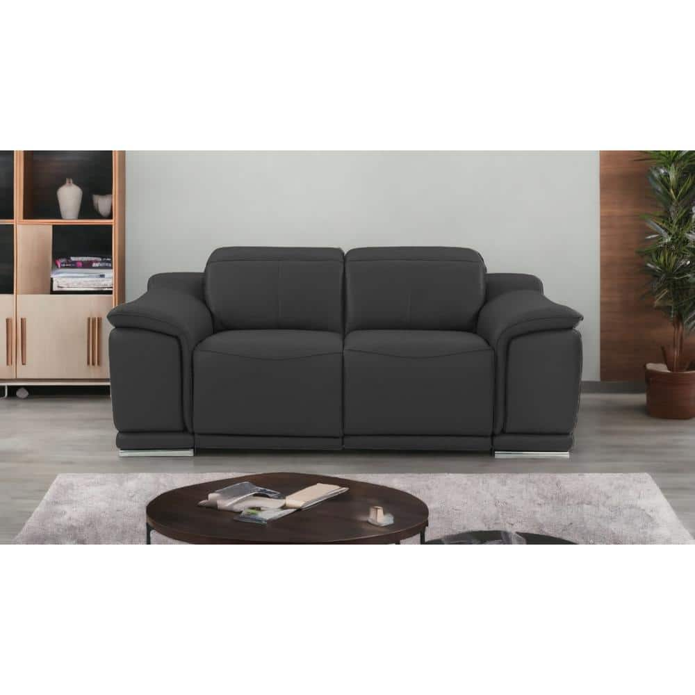 HomeRoots Valerie 72 in. Dark Gray Solid Leather 2-Seats Loveseat ...