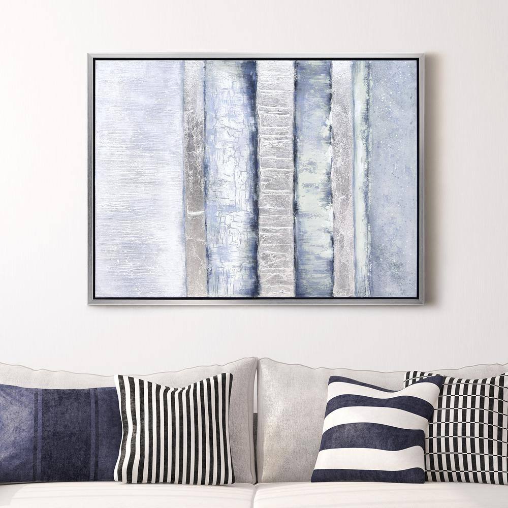 Winter Steps Blue and Grey Abstract Hand Painted Canvas with Champagne Frame