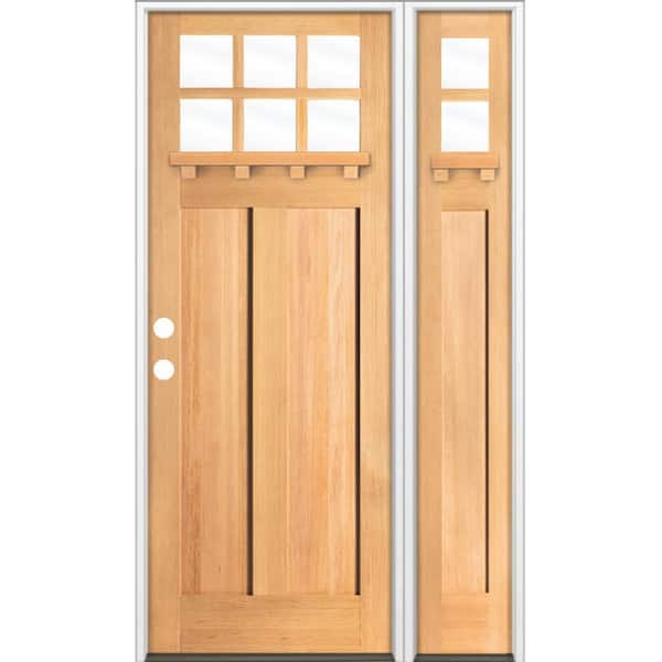 Krosswood Doors 50 in. x 96 in. Craftsman 6-Lite Right-Hand/Inswing Clear Glass Clear Stain Hemlock Wood Prehung Front Door w/RSL and DS