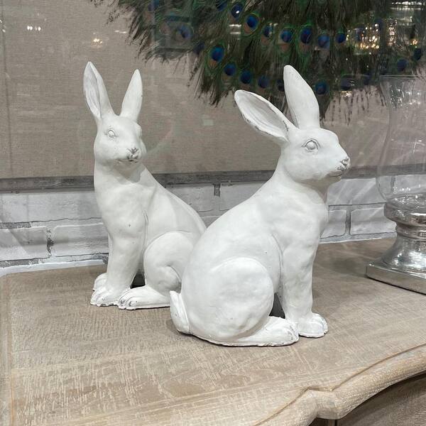 Polyresin Off-white Right Faced Accent Decor Rabbit