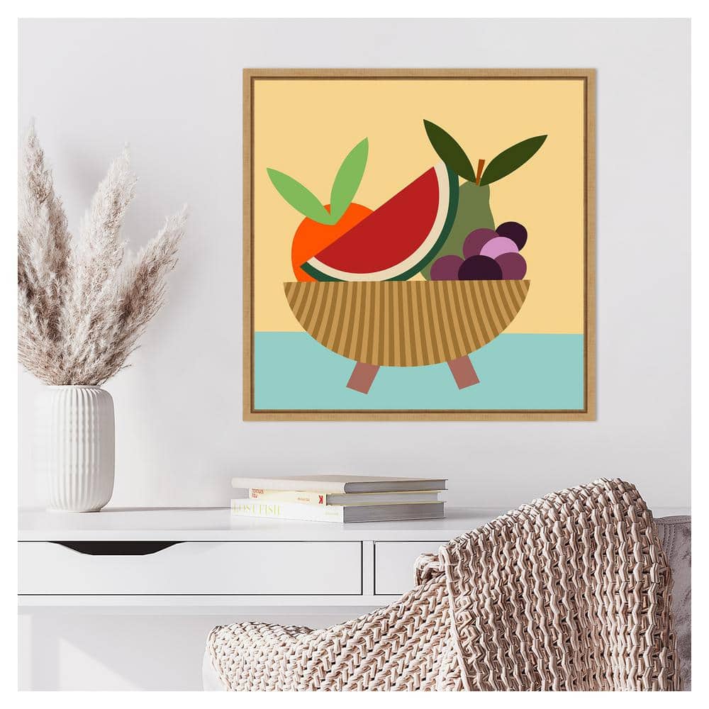 Modern Abstract Fruit Bowl Canvas Print with Maple Frame