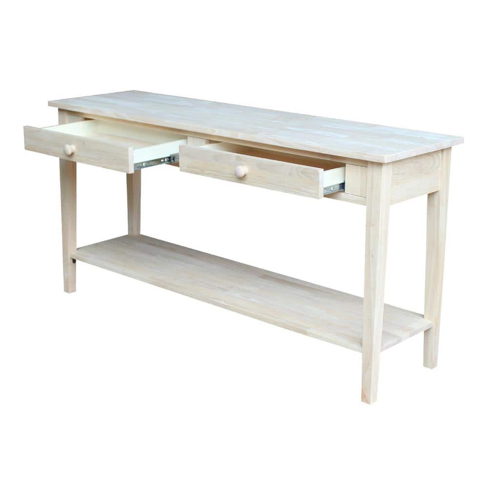 Spencer Extended Length Unfinished Light Brown Solid Wood Console Table with Storage