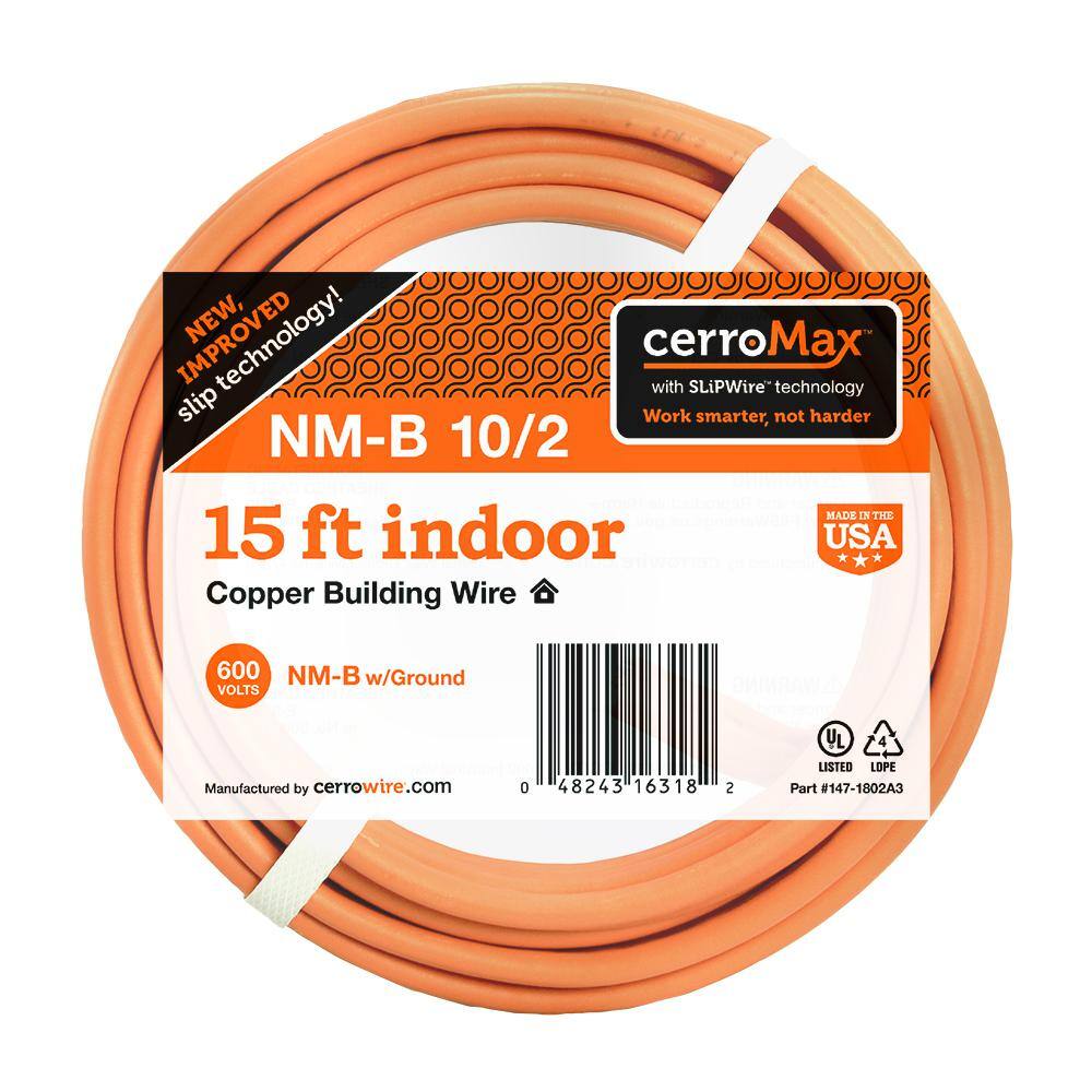 Cerrowire 15 ft. 10/2 Orange Solid CerroMax SLiPWire Copper NM-B Wire  147-1802A3