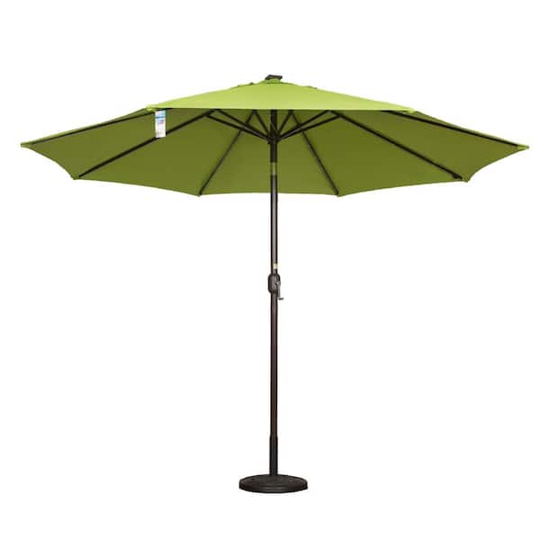 Wildaven Outdoor 11 ft. 40 LED Lights Steel Market No Tilt Patio Umbrella in Apple Green with Crank