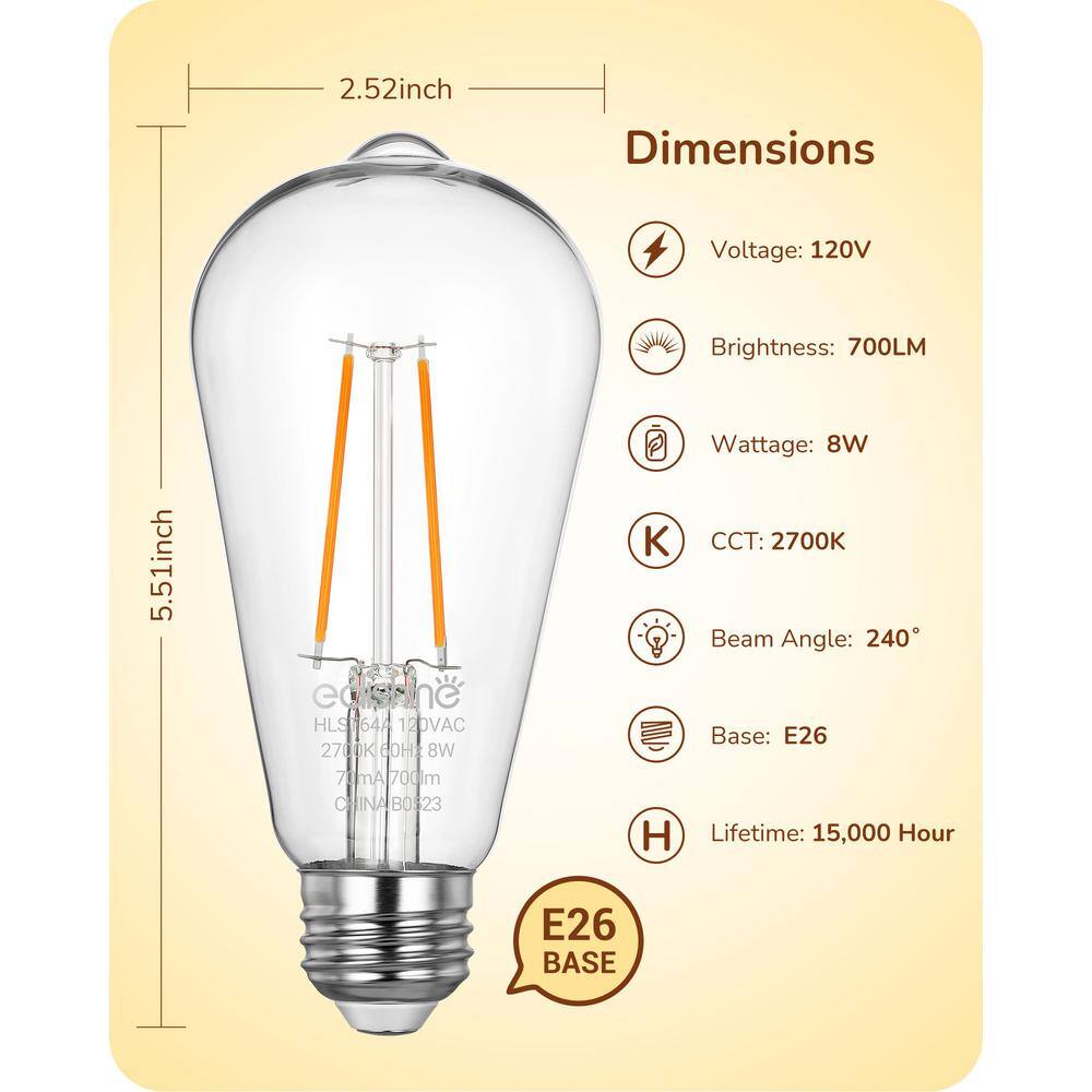 Soft White LED Edison Bulbs with Dusk to Dawn Sensor, 6-Pack