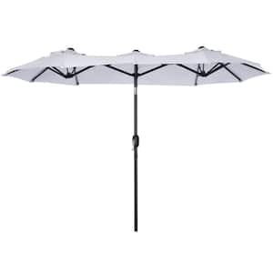 9.5 ft. x 5 ft. Steel Push-Up Patio Market Umbrella with Push Button Tilt and Crank, 3 Air Vents and 12 Ribs in White