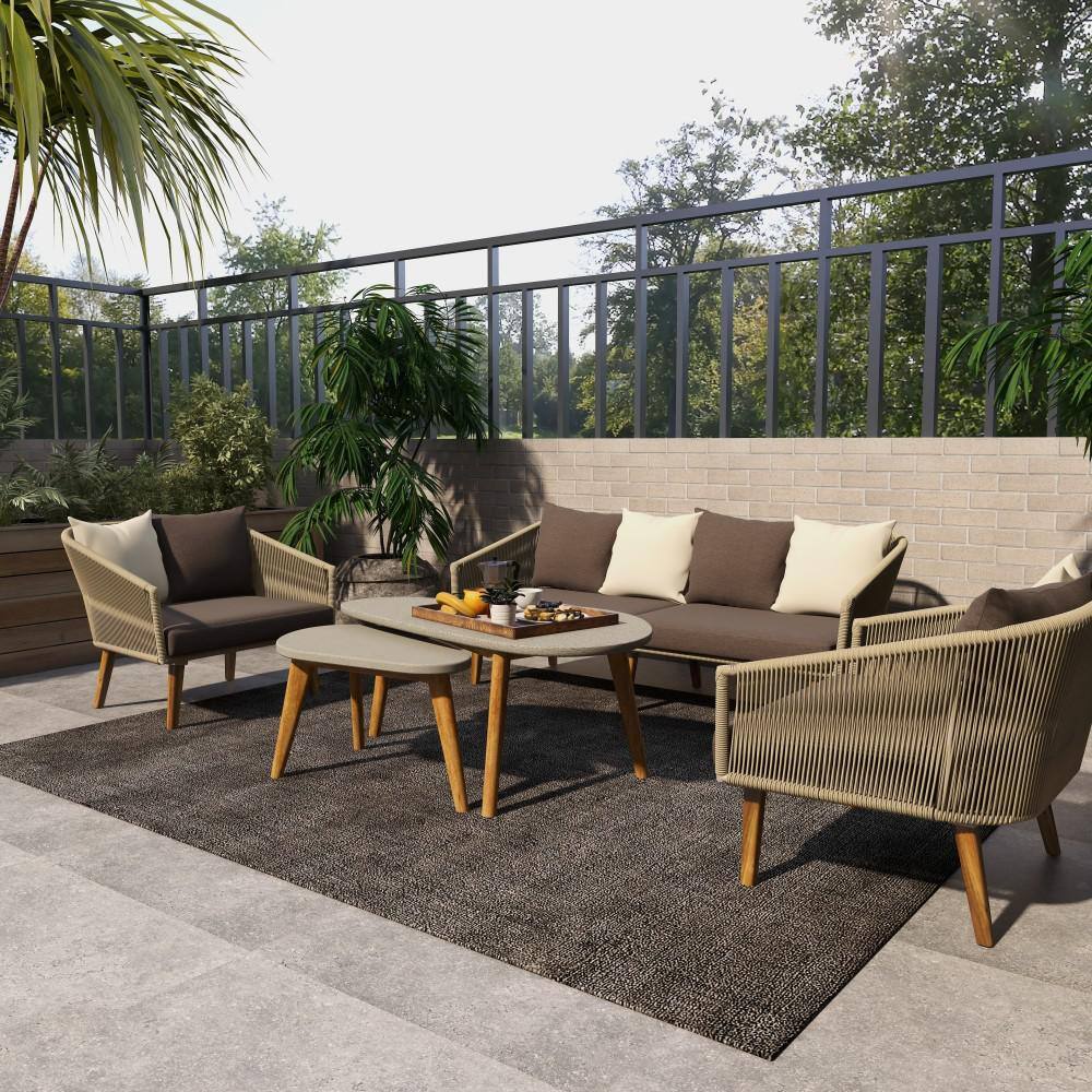 Modern Acacia Wood & Polycement Outdoor Accent Table in Gray