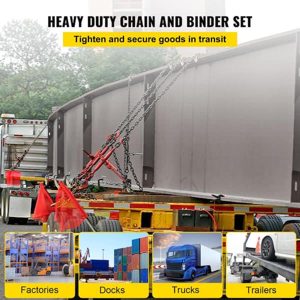 Chain Load Binder, 21 ft., Tow Chain. Tie Down Kit with 5400 lbs. Working Load Capacity and 2-Grab Hooks