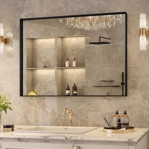 36 in. W x 30 in. H Rectangular Aluminum Framed Beveled Edge Horizontal or Vertical Wall Bathroom Vanity Mirror in Black