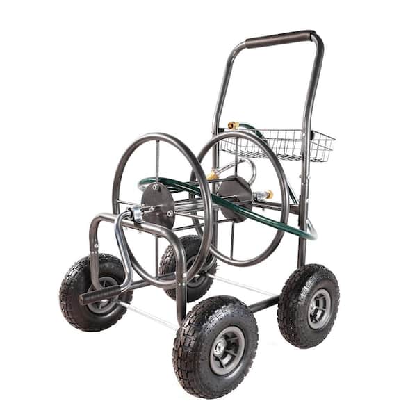 Unbranded - 2 cu. ft. Metal Garden Cart - 4 Wheels Portable Garden Hose Reel Cart with Storage Basket