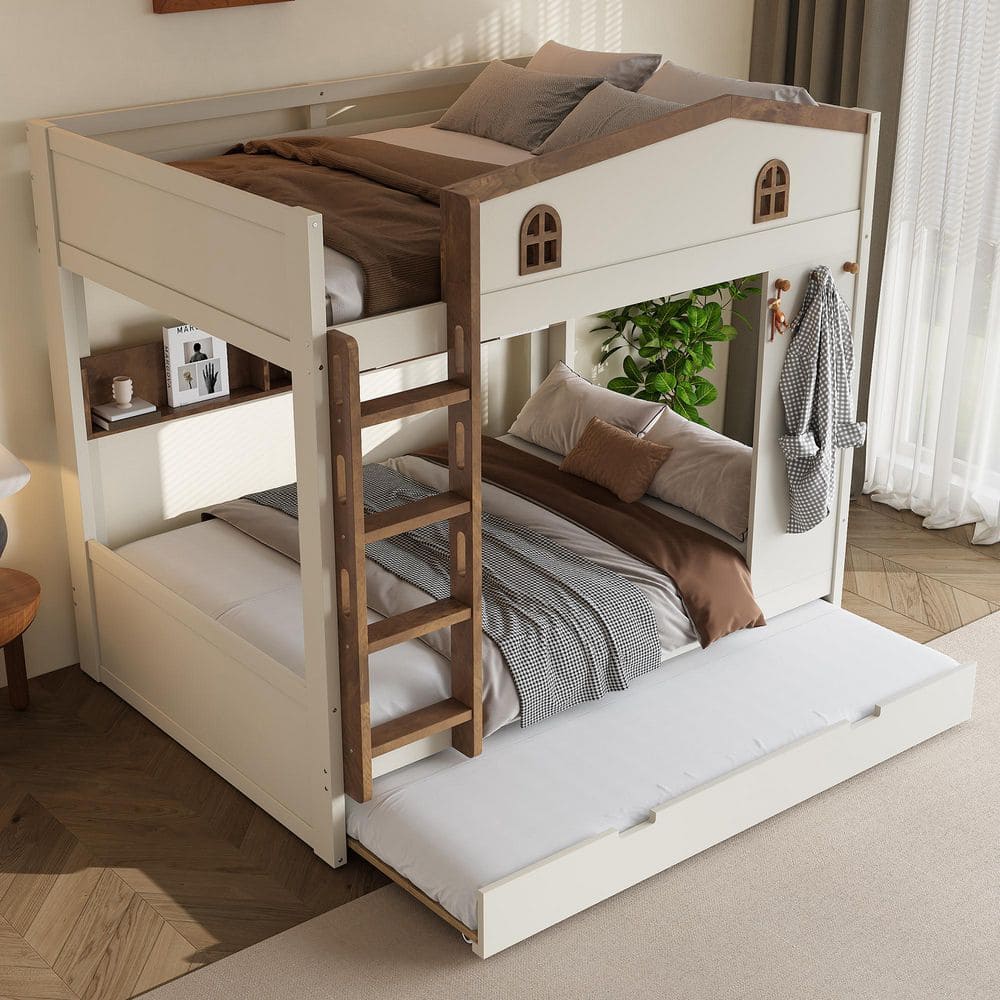 Nemo Beige Full Over Full Wood Bunk Bed with Trundle and Storage Shelves price history on PriceWatchPro