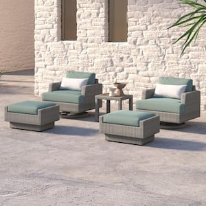 Portofino Comfort Gray 5-Piece Aluminum Patio Conversation Seating Set with Sunbrella Spa Blue Cushions