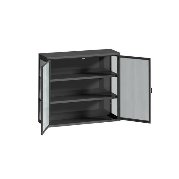 cadeninc Black Bathroom Wall Cabinet with 2 Doors and Adjustable