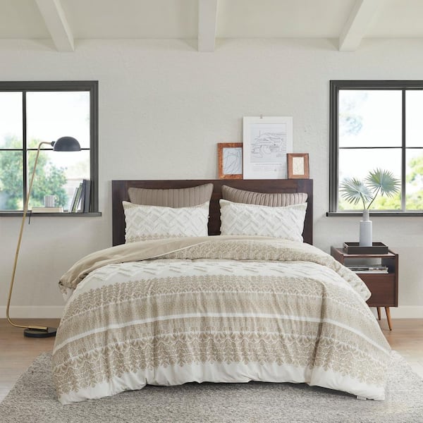 INK+IVY Mila 3-Piece Taupe Cotton King/Cal King Duvet Cover Set