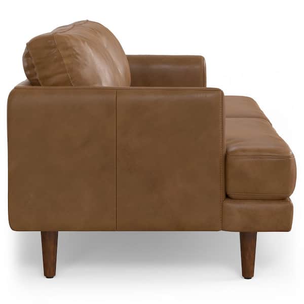 Simpli Home Livingston 76 in. Straight Arm Genuine Leather
