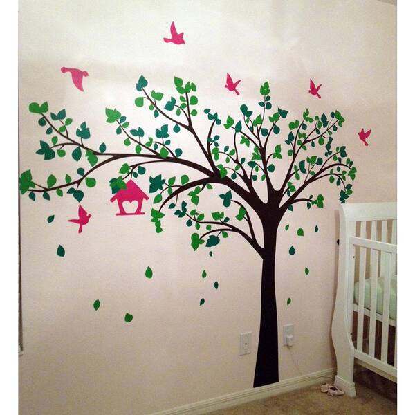 Pop Decors 100 in. x 79 in. Big Tree with Love Birds Tree Removable Wall Decal