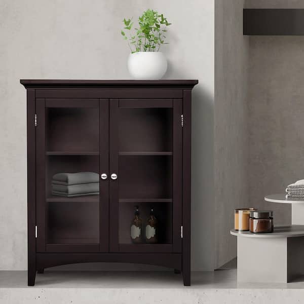 Teamson Home Madison 26 in. W x 13 in. D x 32 in. H Brown Wooden Floor Linen Cabinet with 2 Adjustable Shelves in Dark Espresso