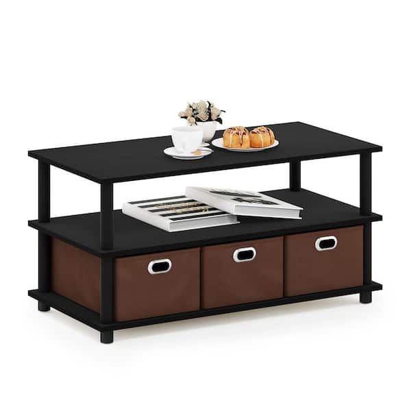 Furinno Frans 32 In Black Oak Medium Rectangle Particle Board Coffee Table With Drawer Bins 18069bokbkbr The Home Depot
