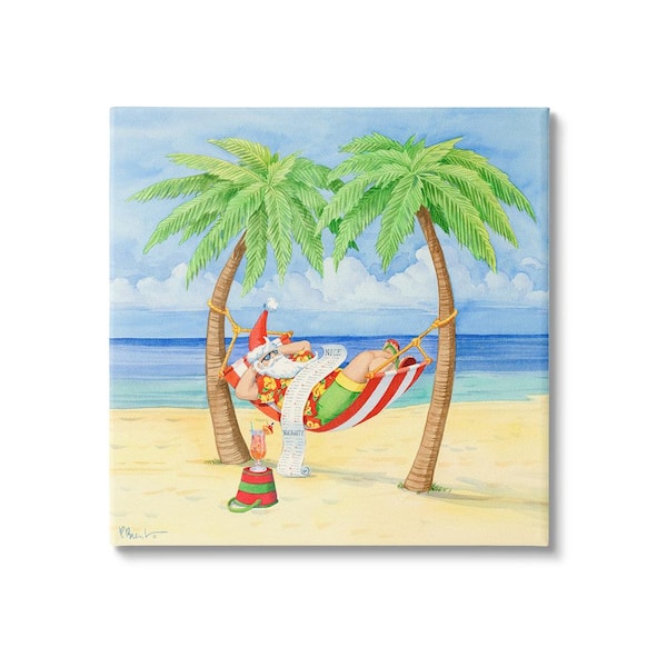 Stupell Industries Santa on Beach Hammock by Paul Brent 1-Piece Unframed Graphic Print Nature Poster Art Print 24 in. x 24 in.