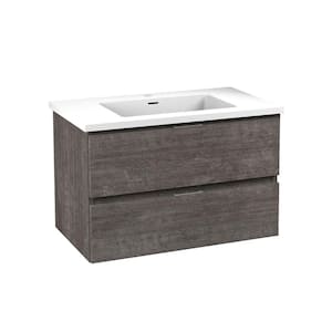 Conques 30 in. W x 18 in. D x 20. in H Bath Vanity Set in Rich Grey with White Top