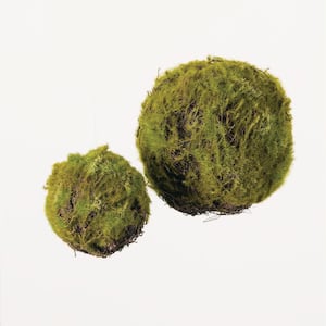 Artificial 5.5 in. and 8 in. Green Moss Covered Orb - Set of 2