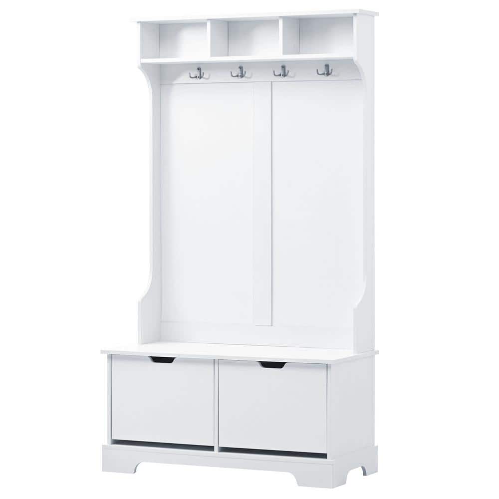 URTR All In One White Entryway Hall Tree with Storage Shelves, Shoes ...