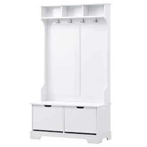 URTR White Hall Tree with Storage Bench Coat Rack Shoes Bench with 4 ...