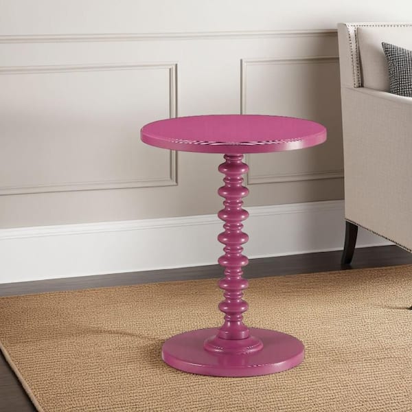 Benjara Toni 17 in. Purple Round Wooden End Table with Turned Pedestal Base