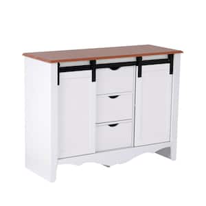 Farmhouse Series White Buffet with Sliding Barndoor and 3-Drawers