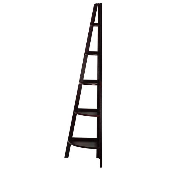 Espresso Wood 5 Shelf Ladder Bookcase, 5 Shelf Ladder Bookcase Espresso
