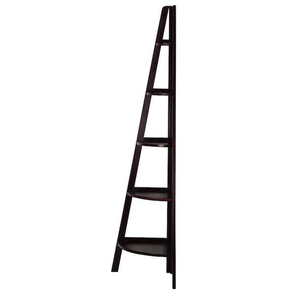 Wood 5 Shelf Ladder Bookcase, Ladder Espresso Wood 5 Shelf Bookcase