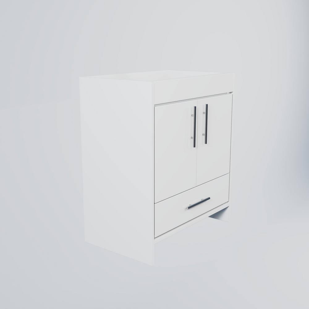 Soft White Modern Bathroom Vanity with Brushed Nickel Handles