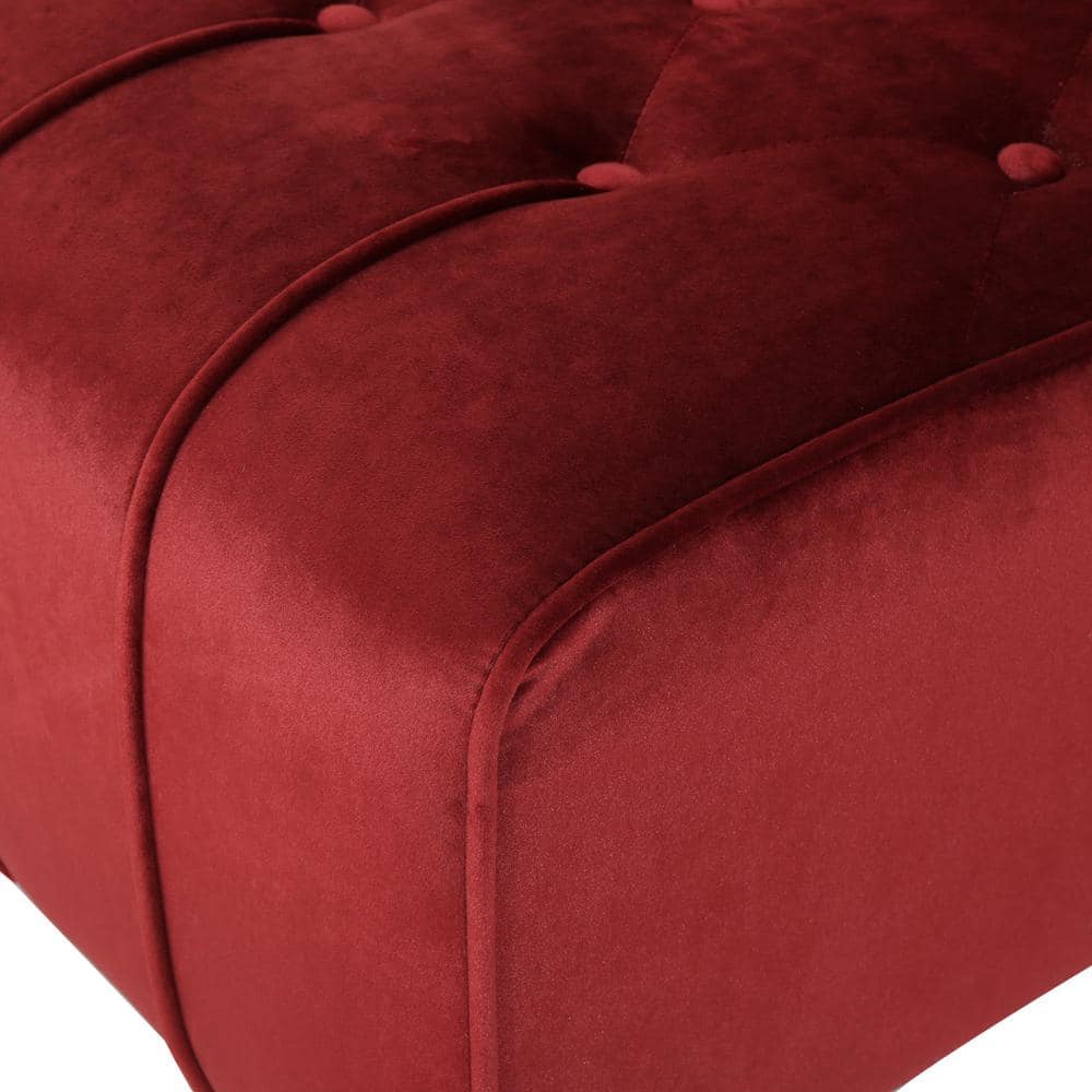Elegant Garnet Velvet Chaise Lounge with Diamond Stitching