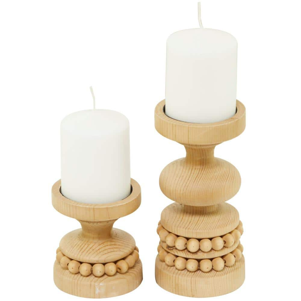 Litton Lane Brown Wood Candle Holder (Set of 3) 78279 - The Home Depot